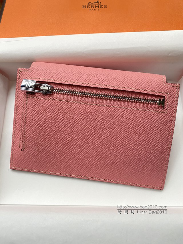 Hermes卡包 愛馬仕原版Kelly Pocket Epsom皮 Hermes新款小錢包 3Q粉銀扣  tdh2172